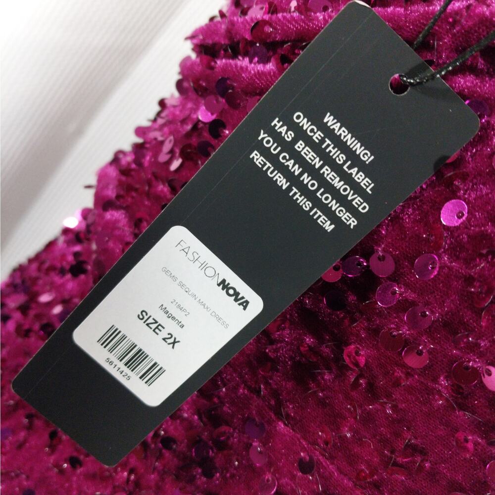 NWT! FASHION NOVA! DEEP FUSCHIA PINK/RED SEQUINNED STRETCH VELVET GOWN! 2X - Picture 11 of 14